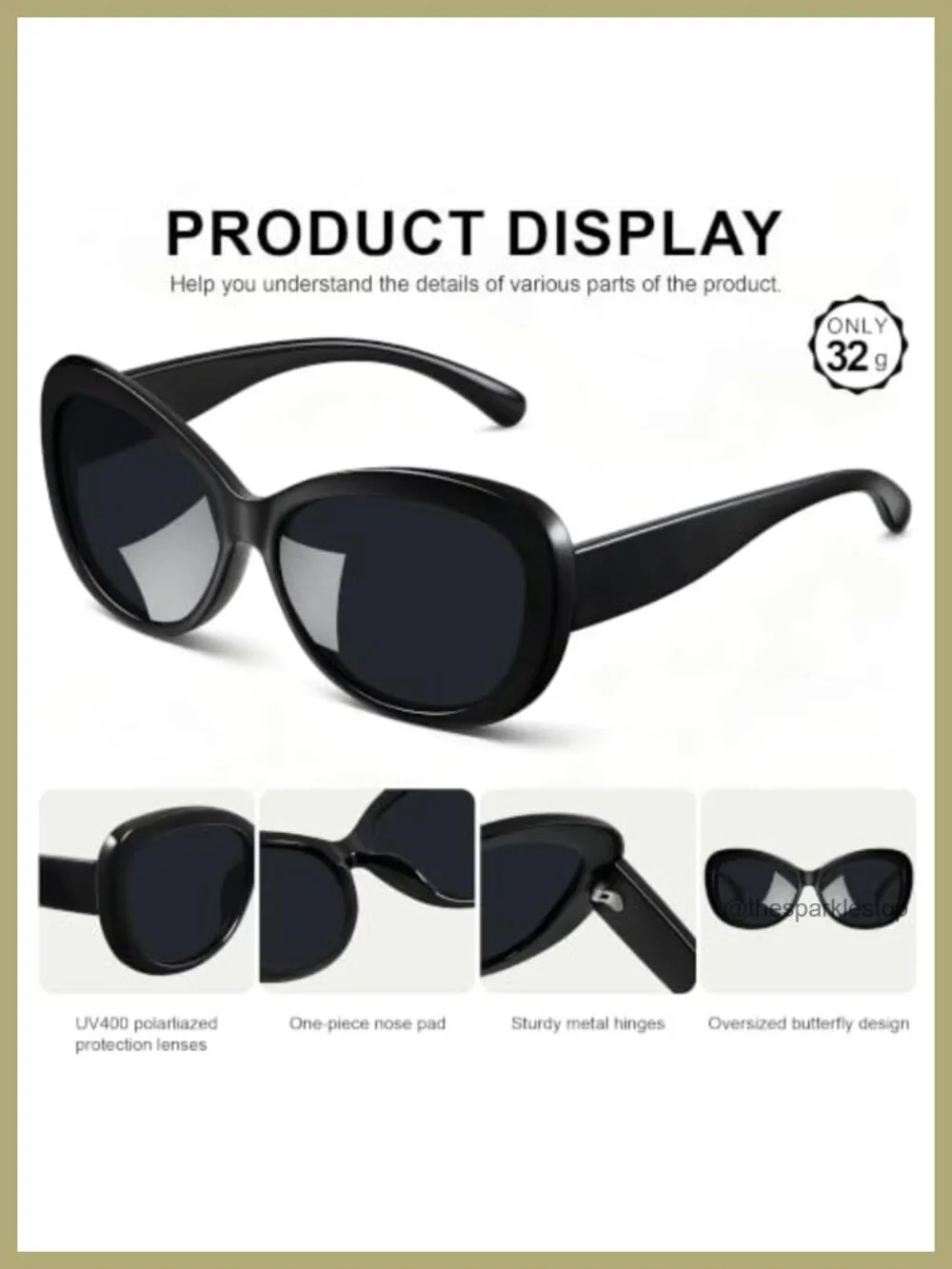 Oversized Retro Butterfly Sunglasses for Women, Polarized UV Protection,